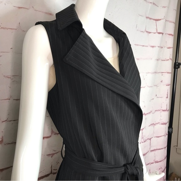 MAX STUDIO Pinstripe belted Twill Drape Vest Dress NWT Black & Grey XS Runs big - Picture 2 of 15
